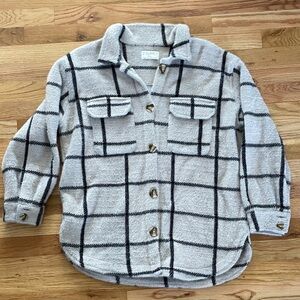 Z Supply Gray Windowpane Button-Up Shacket with Black Grid